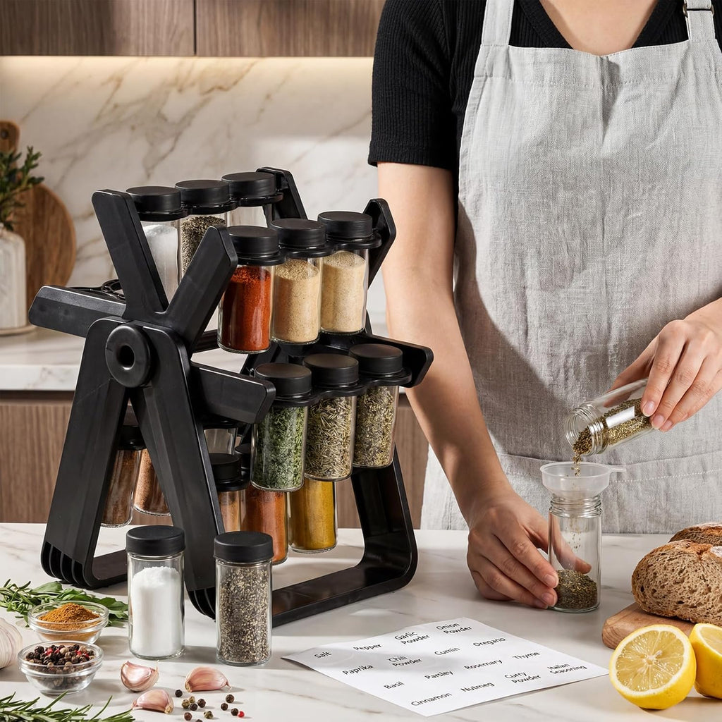 Ferris Wheel Rotating Spice Rack – Modern 18-Jar Revolving Seasoning Organizer Set