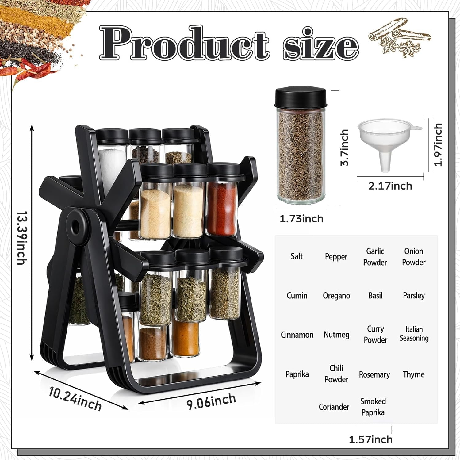 Ferris Wheel Rotating Spice Rack – Modern 18-Jar Revolving Seasoning Organizer Set