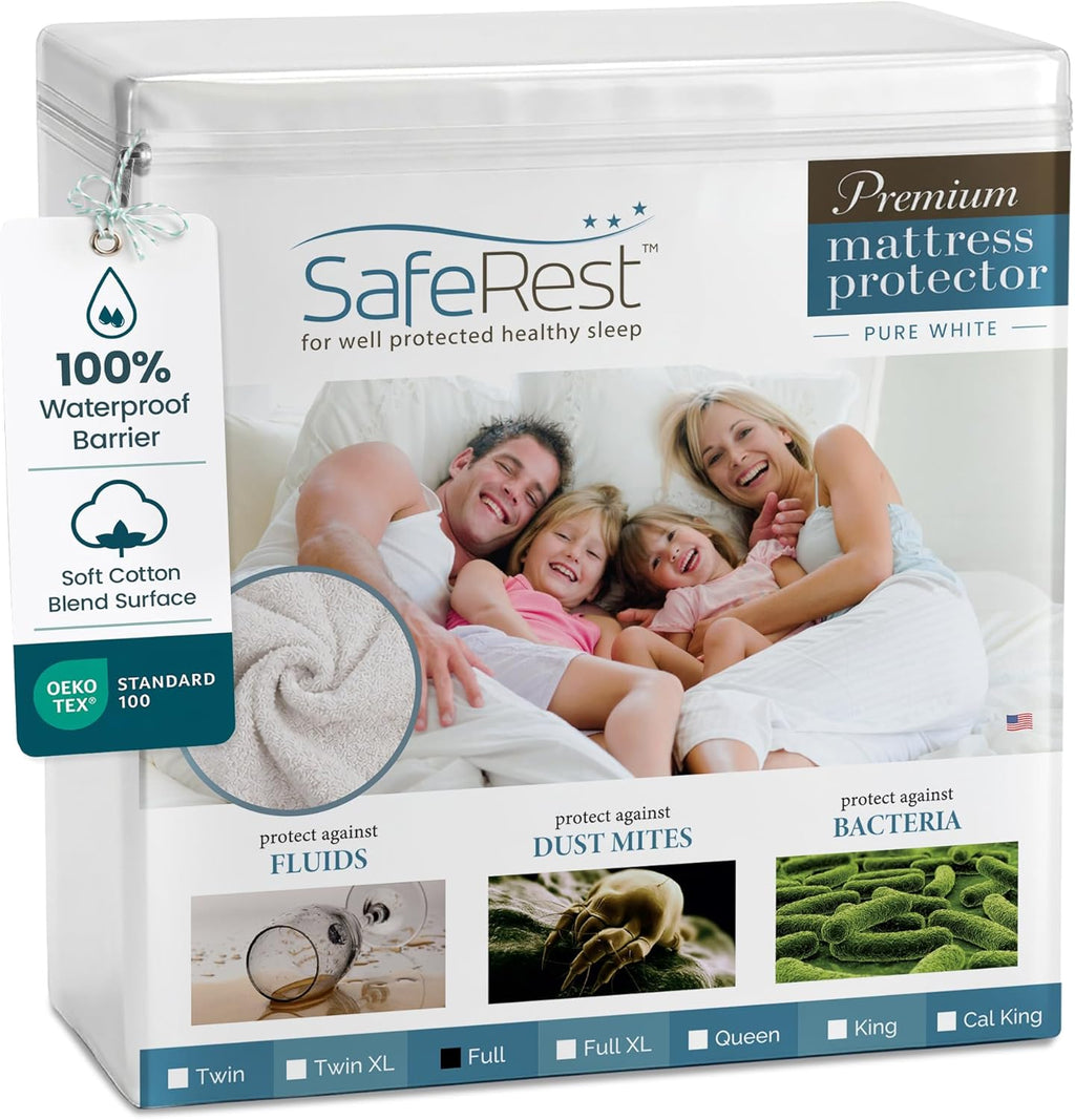 Premium Waterproof Full Mattress Protector – Ultra-Soft Breathable Cotton Blend Cover with Deep Stretch Pockets | Novambience