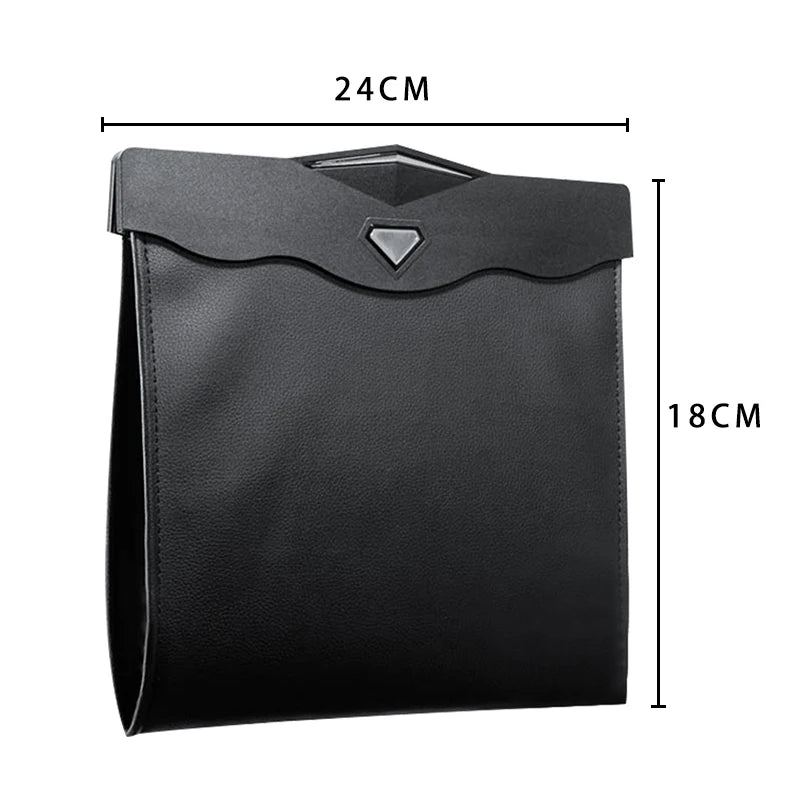 Premium Leather Car Trash Can – Waterproof Magnetic LED Garbage Bin & Seat Storage Bag