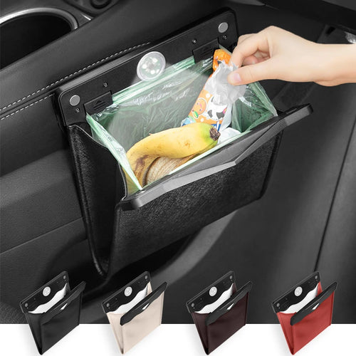 Premium Leather Car Trash Can – Waterproof Magnetic LED Garbage Bin & Seat Storage Bag