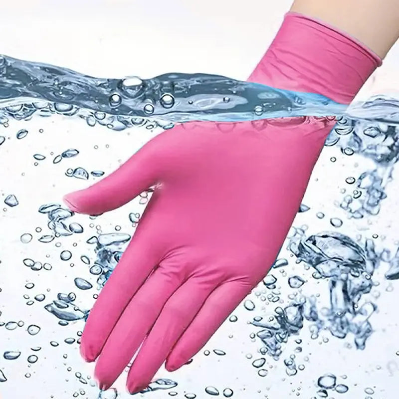 20/50/100Pcs Durable Rose Red Nitrile Dishwashing Gloves, Non-Medical Grade, Latex-Free, Suitable for Permanent Makeup, Nail and Hair Services, Painting, Odor-Free Household Bathroom Cleaning Gloves, Multi Purpose Glove